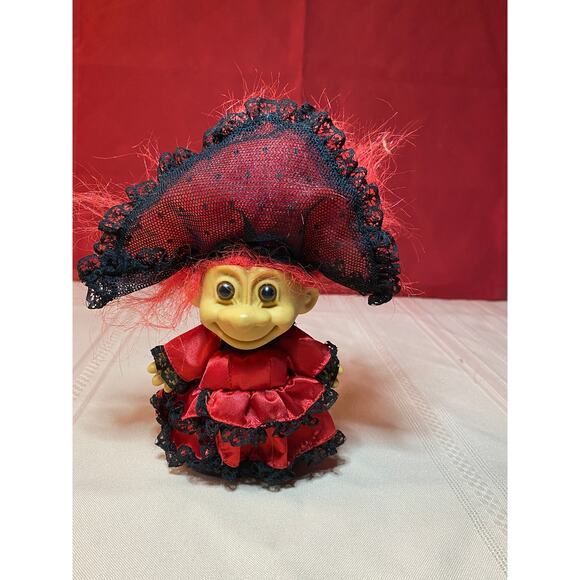 Vintage RUSS Around the World Troll Doll Girl 5" Red Black Lace Dress Veil SPAIN - Picture 12 of 16